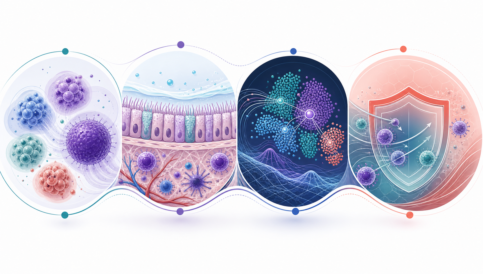 Abstract illustration of immune-state discovery and respiratory tissue context